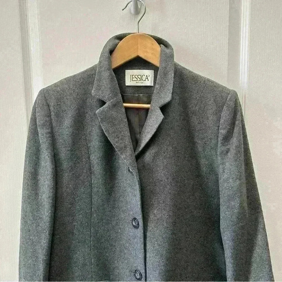 Vintage Wool Blend Pea Coat Single Breasted Neutral Classic Grey Size 10 Petite - Picture 4 of 15